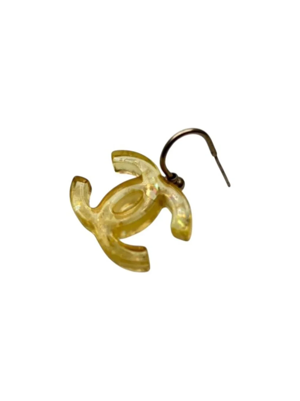 Chanel CC Logo Dangling Earrings 08 Resin Glitter Clear Yellow